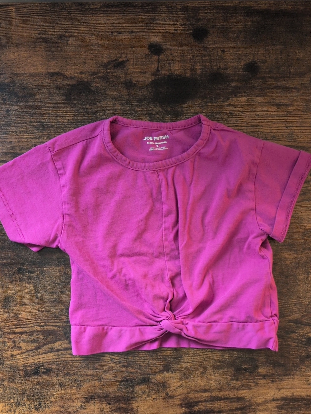 5/$25 Joe Fresh Bright Magenta Knot-Front Short Sleeve Tee 3T
